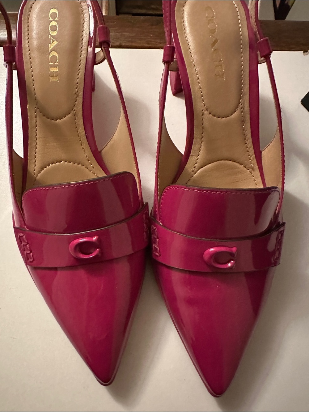 COACH Patent Leather Slingback Heels in Fuchsia Pink (8.5)